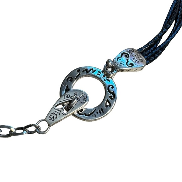 Brighton Black Braided Leather Lasso Rope Sling Wrap Belt Silver Clasp 40” - Picture 3 of 5